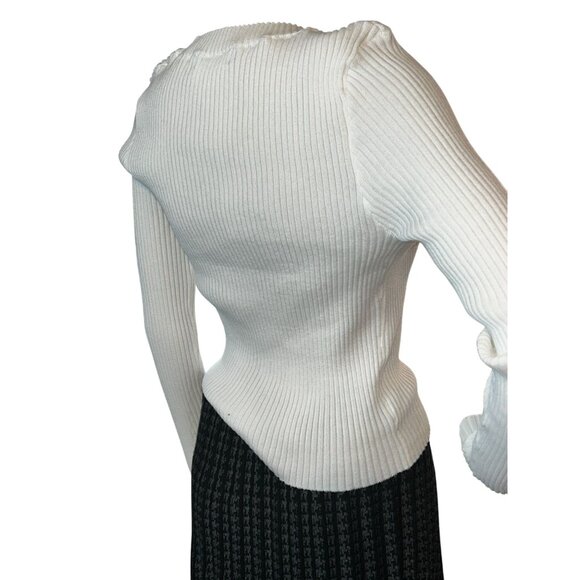 Womens Scoopneck‎ Long Sleeve Ribbed Sweater Medium White Modern Classic - Picture 5 of 8